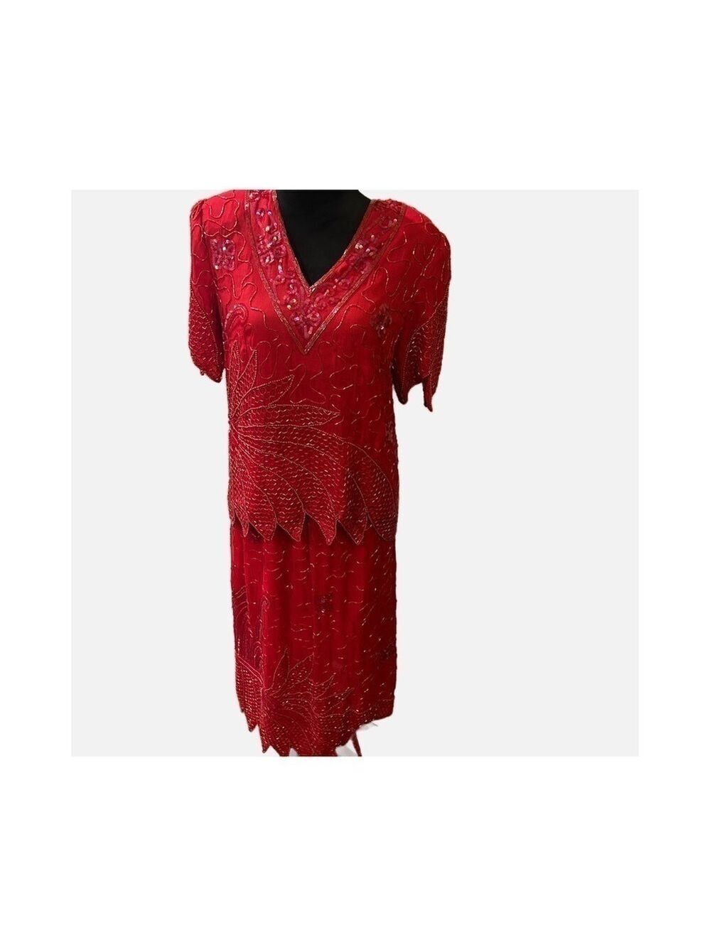 Vintage Horchow 100% Silk Beaded Sequin 2 Piece Skirt Set